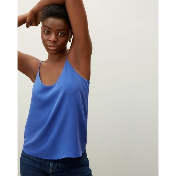 Everlane Tank Top XS 0 Women Silk Blue Crop Blouse The Clean Cami Spaghetti NEW - Picture 1 of 13